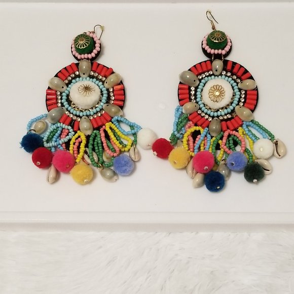 Jewelry Colorful Beaded Pom Pom Chic Boho Style Earrings Poshmark